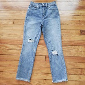 Madewell Perfect Vintage High Rise Parnell Wash Ripped Knee Frayed Hem Sz 26